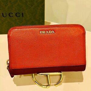 PRADA Orange Saffiano Wallet